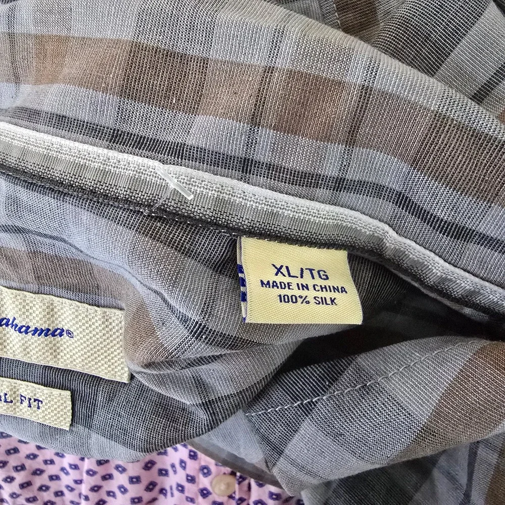 Tommy Bahama Mens XL Silk Plaid Short Sleeve Button Down Shirt Original Fit Grey